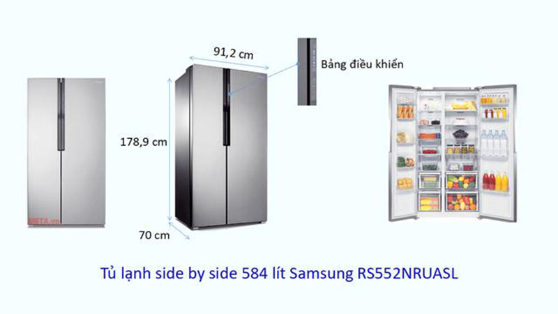 Kích thước tủ lạnh Side by side Samsung 584 lít