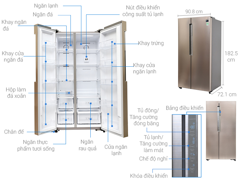 Kích thước tủ lạnh Side by side Samsung 641 lít
