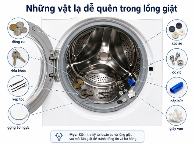 Những vật lạ có thể tìm thấy trong máy giặt