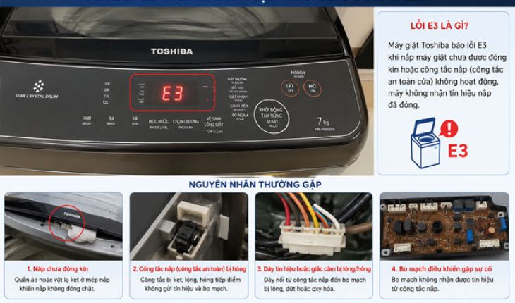 Cách sửa máy giặt Toshiba bị lỗi E3